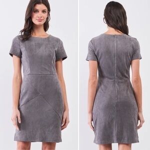 NWT 41 Hawthorn Faux Suede Gray Sheath Paneled Dress Size Medium Office Chic
